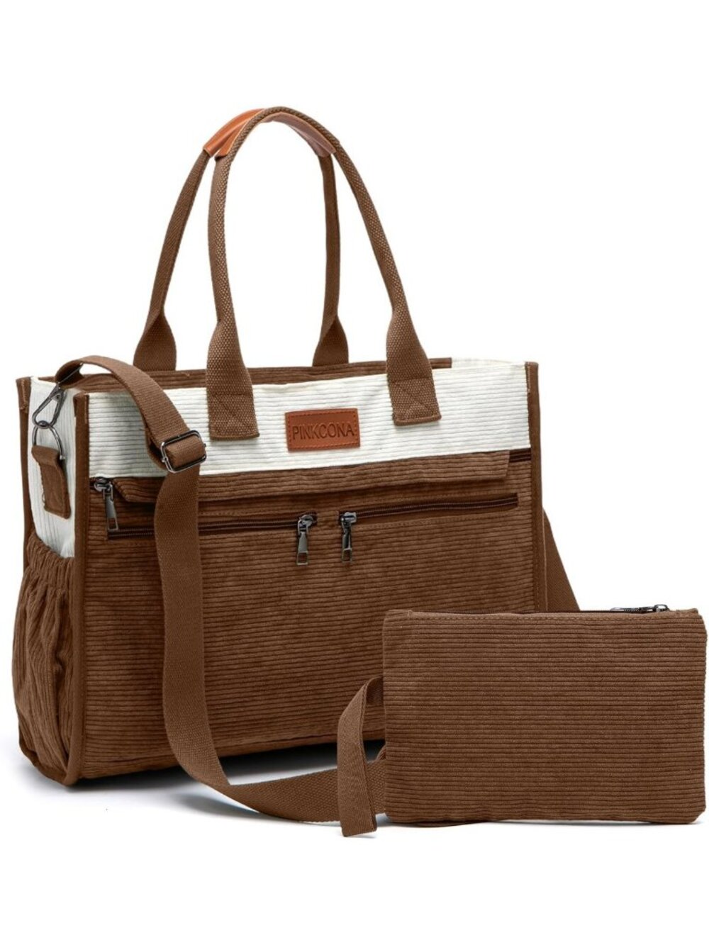 Stylish 2-Piece Corduroy Tote Bag Set, 14-Pocket Lightweight Laptop & Travel Bag